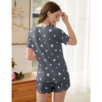 Ekouaer Womens Pajama Set Cute Short Sleeve Star Print Tee and Short Pajama Pants Sleepwear(Dark Grey White Star, Large)