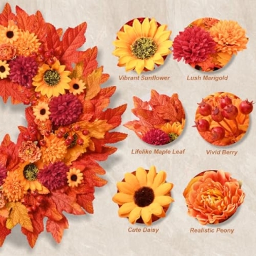 18" Illuminated Fall Wreath - Autumn Decor for Home