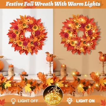 18" Illuminated Fall Wreath - Autumn Decor for Home