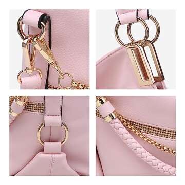 Dasein Purses for Women Vegan Leather Handbags Rhinestones Hobo Bags Tote Purse Shoulder Bag Ladies Handbag (Pink)