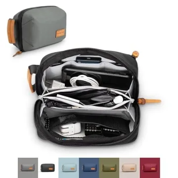 Tech Bag Organizer - Small Electronics Organizer Pouch for Travel - Premium Travel Case with Leather...