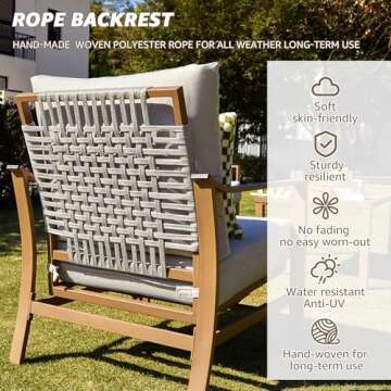 NATURAL EXPRESSIONS 4 Pieces Patio Furniture Sets,Modern Metal Outdoor Conversation Sets with High Back All Weather Hand-Woven Rope Rocking Chairs, Loveseat, Metal Table, 6" Thick Olefin Cushions