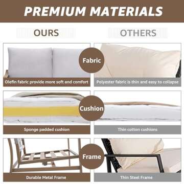 NATURAL EXPRESSIONS 4 Pieces Patio Furniture Sets,Modern Metal Outdoor Conversation Sets with High Back All Weather Hand-Woven Rope Rocking Chairs, Loveseat, Metal Table, 6" Thick Olefin Cushions