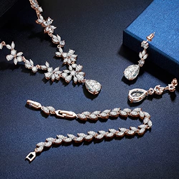 GULICX Rose Gold Bridal Jewelry Set Perfect for Weddings