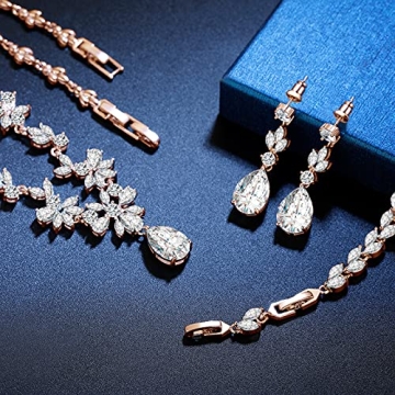 GULICX Rose Gold Bridal Jewelry Set Perfect for Weddings