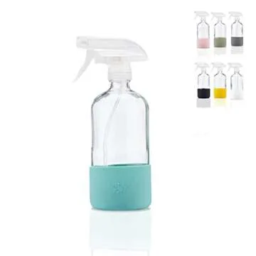 Just Like Joan Glass Spray Bottles 16 oz with Silicone Sleeve - Clear Glass Spray Bottles for Cleani...