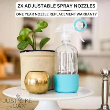 Just Like Joan Glass Spray Bottles 16 oz with Silicone Sleeve - Clear Glass Spray Bottles for Cleaning Solutions, Essential Oils, Plants, Vinegar - Refillable - Food Safe (Ocean Turquoise)