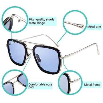 FEISEDY Retro Square Pilot Sunglasses Iron Man Tony Stark Sunglasses Trendy Downeyer Gradient Lens B2510