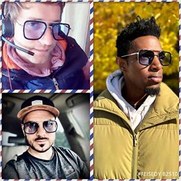 FEISEDY Retro Square Pilot Sunglasses Iron Man Tony Stark Sunglasses Trendy Downeyer Gradient Lens B2510