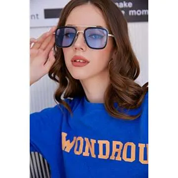 FEISEDY Retro Square Pilot Sunglasses Trendy Style