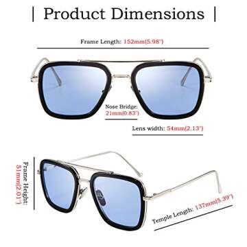 FEISEDY Retro Square Pilot Sunglasses Iron Man Tony Stark Sunglasses Trendy Downeyer Gradient Lens B2510