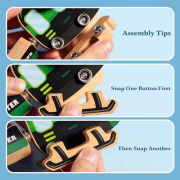 HUZU Emergency Vehicles 3D Puzzle Toy, Rescue Squad Wooden Snap Button Connection Building Blocks for Kids 3-8, Fire Truck Ambulance Police Car Helicopter Montessori Gifts for Preschool Children