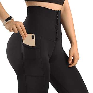 MOOSLOVER Women Corset High Waisted Leggings with Pockets Tummy Control Body Shaper Yoga Pants(S,Black)
