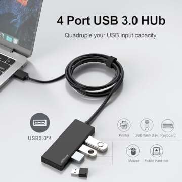 ANYPLUS USB Hub – 4-Port USB 3.0 Splitter with Long Cable