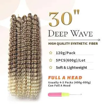 BLL Curly Braiding Hair For Boho Braids Ocean Wave Crochet Hair Human Hair Blend 5 Packs Deep Wave L...