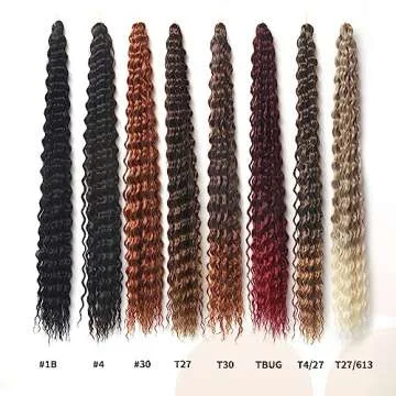 BLL Curly Braiding Hair For Boho Braids Ocean Wave Crochet Hair Human Hair Blend 5 Packs Deep Wave Long Wavy Braiding Synthetic Hair Extensions For Black Women (30 Inch(Pack of 5), T27/613)