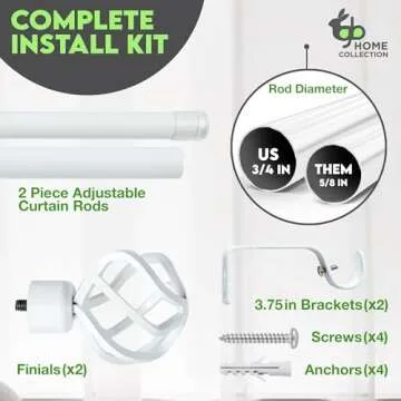 gb Home Collection White Curtain Rods for Windows, White Curtain Rod 48 to 84 Inch (4-7 Feet) for Long Window