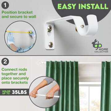 gb Home Collection White Curtain Rods for Windows, White Curtain Rod 48 to 84 Inch (4-7 Feet) for Long Window