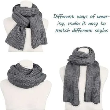Aonal Women And Mens Winter Thick Cable Knit Wrap Chunky Long Warm Scarf, B-Grey
