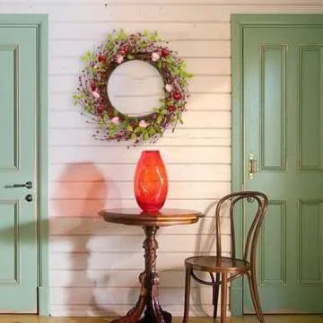 J'FLORU Valentine's Day Wreaths for Front Door 20 Inch Valentines Day Wreath Valentine Door Wreath with Pink Red Hearts and Berries Valentines Day Gifts Anniversary Wedding Decorations