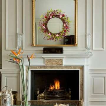 J'FLORU Valentine's Day Wreaths for Front Door 20 Inch Valentines Day Wreath Valentine Door Wreath with Pink Red Hearts and Berries Valentines Day Gifts Anniversary Wedding Decorations