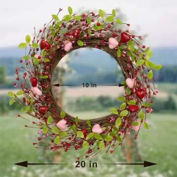 J'FLORU Valentine's Day Wreaths for Front Door 20 Inch Valentines Day Wreath Valentine Door Wreath with Pink Red Hearts and Berries Valentines Day Gifts Anniversary Wedding Decorations