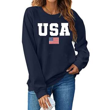 LAZYCHILD USA Sweatshirt Women American Flag Shirt Patriotic TShirt Stars Stripes Sweatshirt 4th of ...