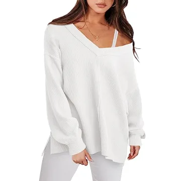 ANRABESS Oversized Long Sleeve Shirts for Women Off the Shoulder Sweatshirt Loose V Neck Tunic Tops ...