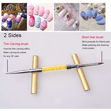 WOKOTO Yellow 2 Way Nail Brushes For 2# Liner Brush And 2# Carving Brush For Manicure 3D Nail art Brush Tools With Acrylic Handle