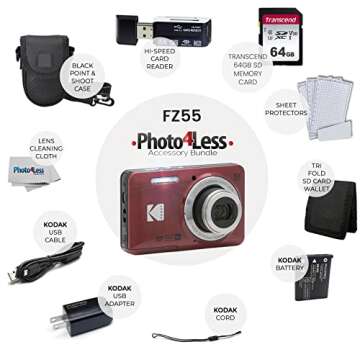 Kodak PIXPRO FZ55, 16MP 28mm Wide-Angle Digital Camera (Red) + Accessories Bundle