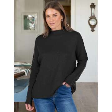 ANRABESS Women Casual Long Sleeve Mock Funnel Neck Knit Pullover Sweater Top 2025 Fall Fashion Outfits with Exposed Seam Black Medium