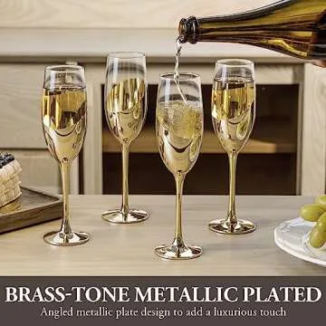 MyGift Elegant Metallic Champagne Flutes - Set of 4