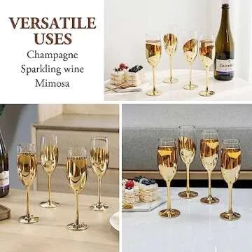 MyGift Elegant Metallic Champagne Flutes - Set of 4