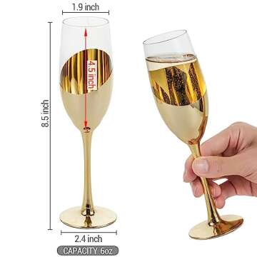 MyGift Elegant Metallic Champagne Flutes - Set of 4