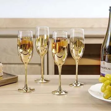 MyGift Elegant Metallic Champagne Flutes - Set of 4