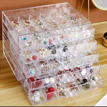 YUFONG Earring Storage Box Organizer, Acrylic Jewelry Storage Box Holder 5 Drawers Transparent Jewel...