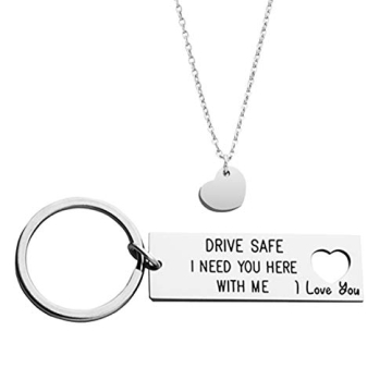Ankiyabe Drive Safe Keychain - Love You & Heart Necklace Gift for Drivers