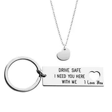 Ankiyabe Drive Safe Keychain - Love You & Heart Necklace Gift for Drivers