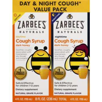 Zarbee's Naturals Children's Cough Syrup with Dark Honey Daytime & Nighttime, Grape, 4 Fl Oz, Pack of 2
