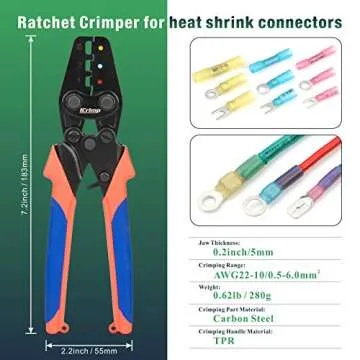 iCrimp Handy Ratchet Wire Crimping Tool for AWG22-10 Heat Shrink Connectors