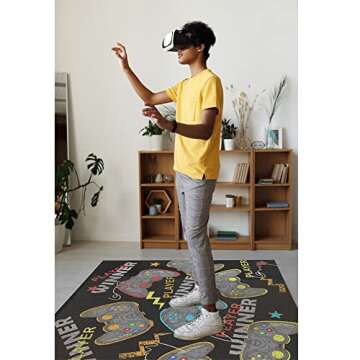 Large 3D Print Gamepad Controller Gamer Area Rugs, Home Decor Gaming Carpets for Teen Boys Kids Bedroom, Game Room Sofa Floor Mat, Kids Playroom Rug, Non-Slip Living Room Rug Floor Mat