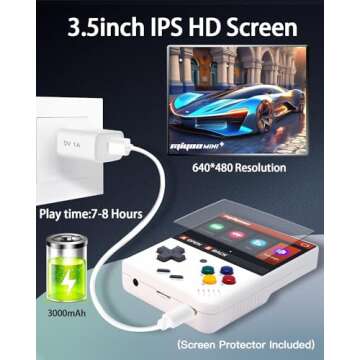 Ecoffer Miyoo Mini Plus Retro Game Console,Portable Handheld Open Source Game Console with Storage Case,3.5"" HD Display,Compatible with a Large Variety of Classic Games.(White 64G)