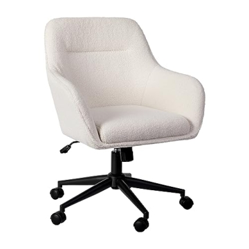 Elegant Martha Stewart Rayna Swivel Task Chair for Home Office in White Boucle with Bronze Frame