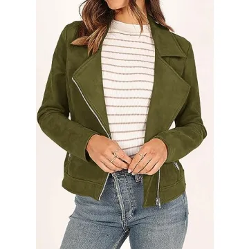 KIRUNDO Women's Faux Suede Cropped Jacket for Fall