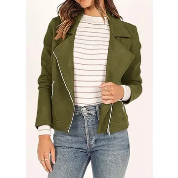 KIRUNDO Women's Faux Suede Cropped Jacket for Fall