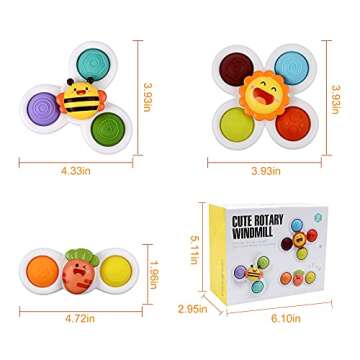 QIUXQIU 3PCS Suction Cup Spinner Toys for 1 2-Year-Old Boys Windmill Spinning Toys Baby Toys 12-18 Months Sensory Toys for Toddlers First Birthday Baby Gifts for 1-Year-Old Kids