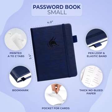 Clever Fox Password Book with Alphabetical Tabs - Small Pocket Password Keeper for Website Logins (D...