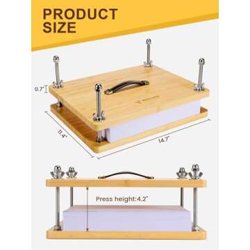 BKALEME Book Press - 14.7x11.4" Large Size, Sustainable Wood Bookbinding Press, Portable Grip Handle & Anti-Slip Mat, Handmade Book Binding Tools for Craft Enthusiasts