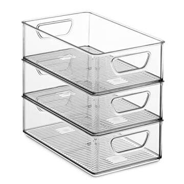 Set Of 6 Refrigerator Organizer Bins - Stackable Fridge Organizers with Cutout Handles for Freezer, ...
