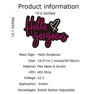 FARNEW Hello Gorgeous Neon Sign Light Wall Art Gifts,Neon Sign Wall Art,Neon Sign Wall Decorations Bar Pub Club Rave Apartment Home Decor Party Christmas Decor